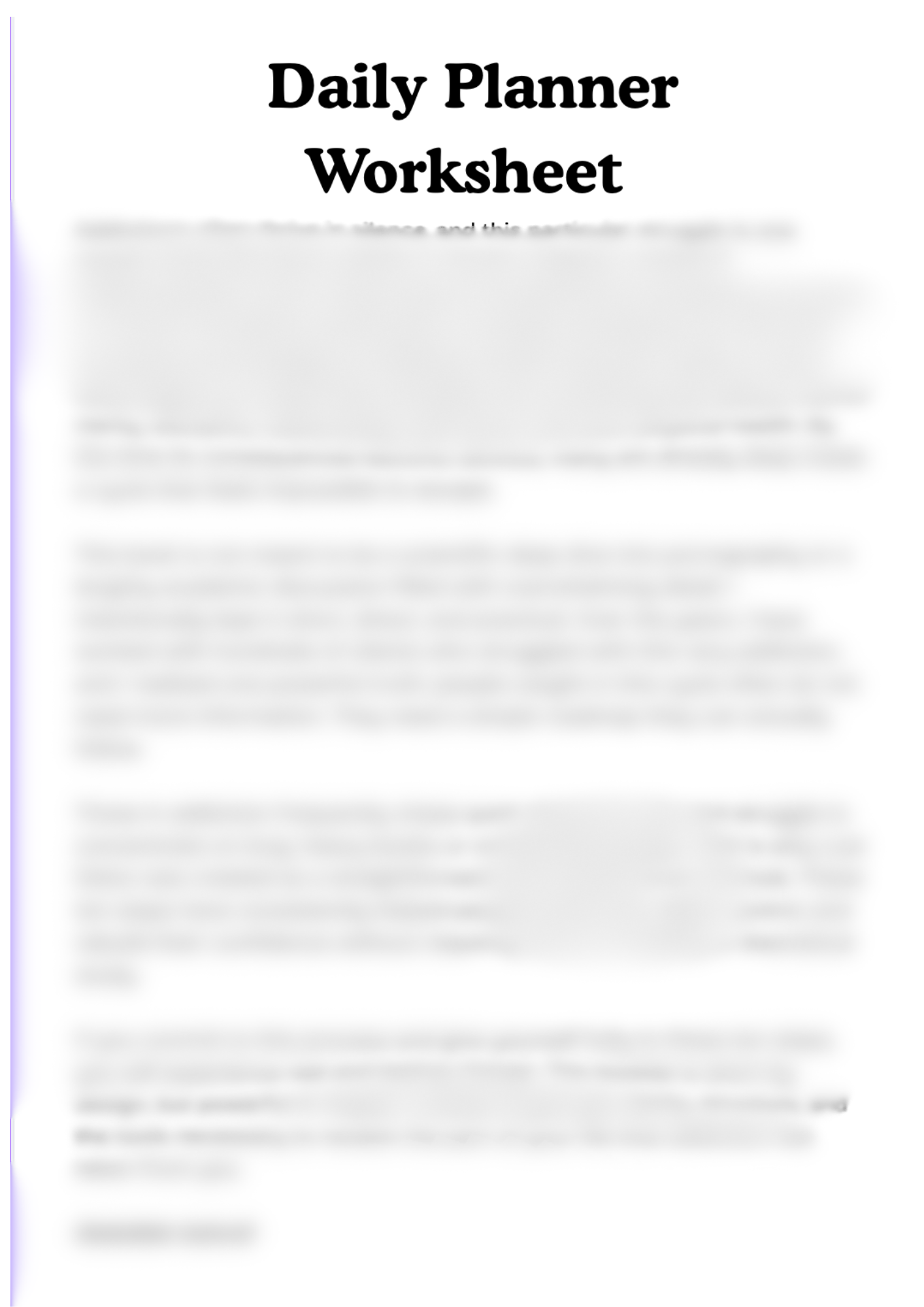 Daily Planner Worksheet